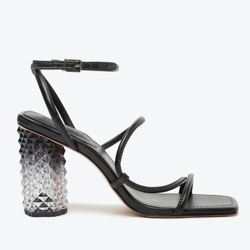Sandalia Salto Alto Black Leather Ombre Gradient Strappy High Heel - Clean Girl